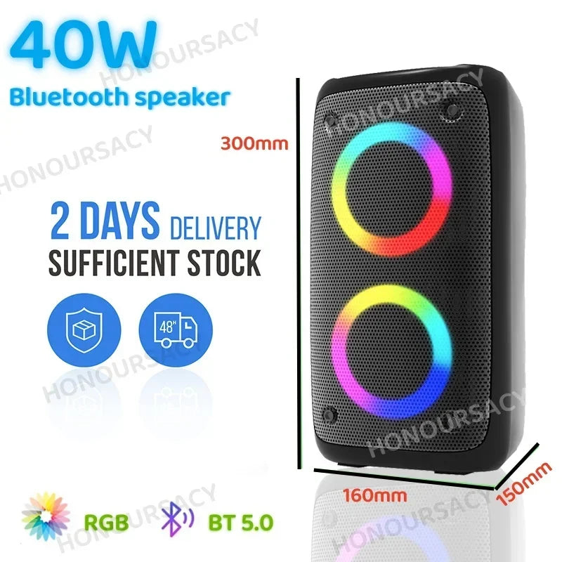 Wireless Portable Bluetooth Speaker 80W High Power Dual 3inch Speakers HIFI Outdoor Audio System Super Bass Subwoofer RGB TWS/FM